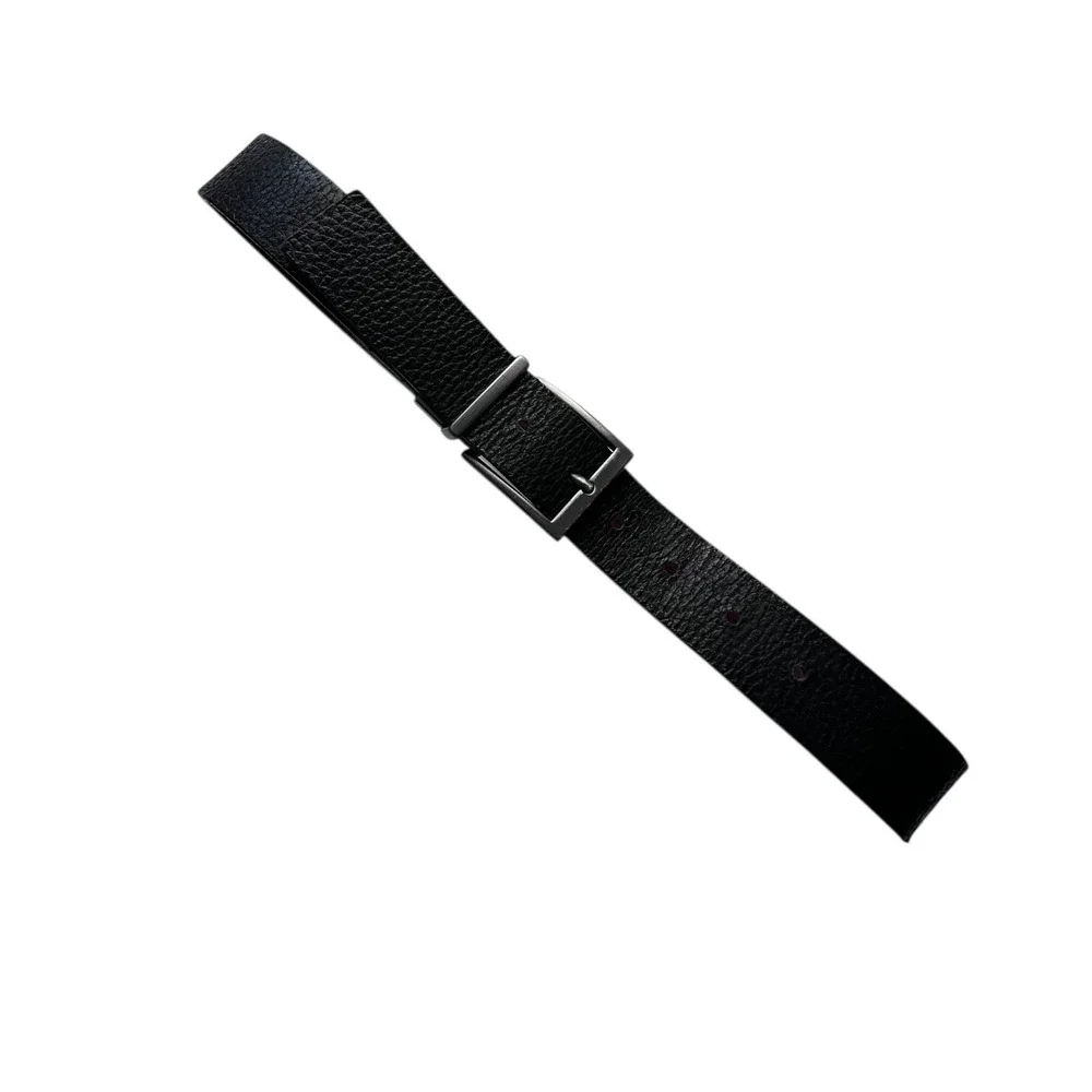 Reversible Genuine Leather Belt Black Burgundy Textured‎ Silver Buckle Men’s M/L